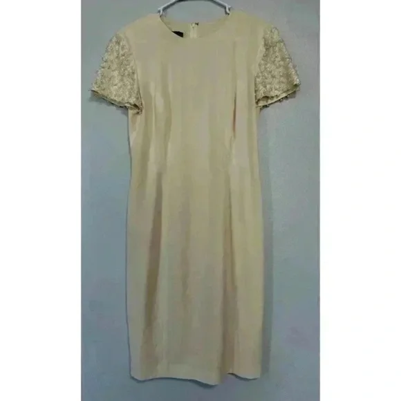 slim fit dress slacks Donna Morgan Gold Sequin Long Sleeve Party Dress main image 1